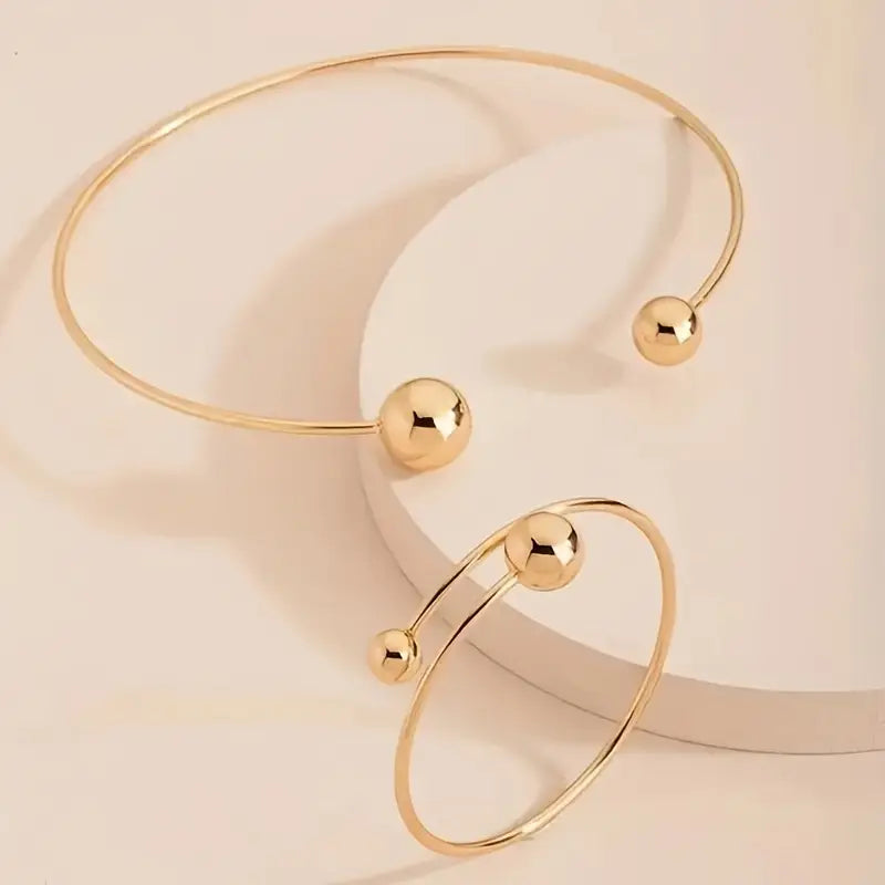 Ensemble Collier & Bracelet Manchette Minimalist Glow | Or