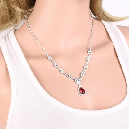 Ruby Halo Necklace and Earrings Set | White Gold