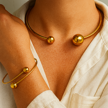 Ensemble Collier & Bracelet Manchette Minimalist Glow | Or